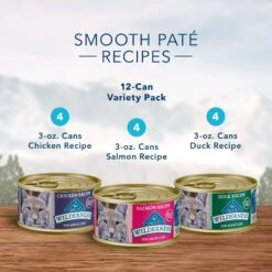 Blue Buffalo Wilderness Pate Variety Pack Duck, Chicken & Salmon Grain-Free Cat Canned Food + 2 Items -Furry Friends 646846 PT2. AC SS1800 V1664558631
