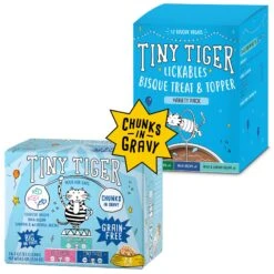 Tiny Tiger Chunks In Gravy Seafood Recipes Variety Pack Grain-Free Canned Cat Food & Tiny Tiger, Lickables, Variety Pack, Bisque Cat Treat & Topper