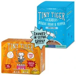 Tiny Tiger Chunks In EXTRA Gravy Beef & Poultry Recipes Variety Pack Grain-Free Canned Cat Food & Tiny Tiger, Lickables, Variety Pack, Bisque Cat Treat & Topper