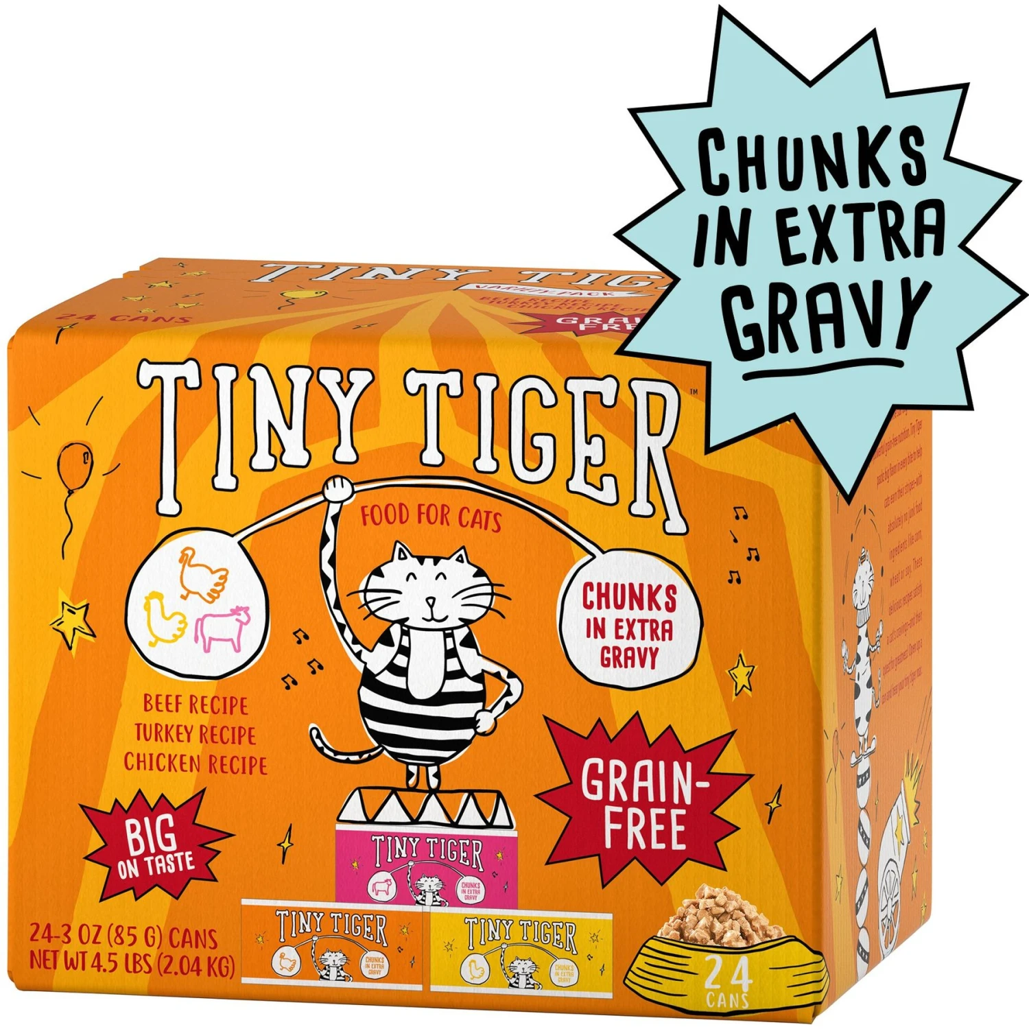 Tiny Tiger Chunks In EXTRA Gravy Beef & Poultry Recipes Variety Pack Grain-Free Canned Cat Food & Tiny Tiger Lickables, Senior Formula, Tuna & Chicken Recipe, Bisque Cat Treat & Topper 4 Tiny Tiger Chunks In EXTRA Gravy Beef & Poultry Recipes Variety Pack Grain-Free Canned Cat Food & Tiny Tiger Lickables, Senior Formula, Tuna & Chicken Recipe, Bisque Cat Treat & Topper - Image 2