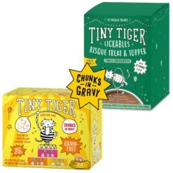Tiny Tiger Chunks In Gravy Beef & Poultry Recipes Variety Pack Grain-Free Canned Cat Food & Tiny Tiger Lickables, Senior Formula, Tuna & Chicken Recipe, Bisque Cat Treat & Topper