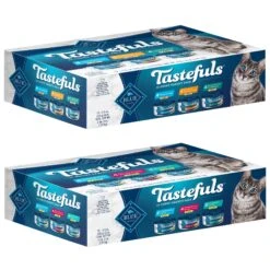 Blue Buffalo Tastefuls Chicken, Turkey & Chicken & Ocean Fish & Tuna Entrées Variety Pack Pate Wet Cat Food, 5.5-oz Can, Case Of 12 & Blue Buffalo Tastefuls Tuna, Chicken, Fish & Shrimp Entrées Variety Pack Flaked Wet Cat Food