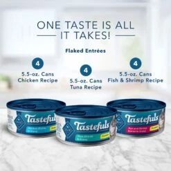 Blue Buffalo Tastefuls Chicken, Turkey & Chicken & Ocean Fish & Tuna Entrées Variety Pack Pate Wet Cat Food, 5.5-oz Can, Case Of 12 & Blue Buffalo Tastefuls Tuna, Chicken, Fish & Shrimp Entrées Variety Pack Flaked Wet Cat Food -Furry Friends 662598 PT7. AC SS1800 V1667331281