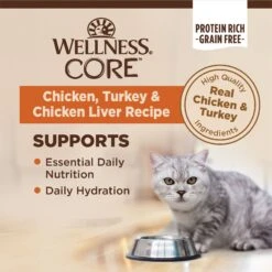 Wellness CORE Grain-Free Chicken, Turkey & Chicken Liver Formula Canned Cat Food & Wellness CORE Natural Grain-Free Turkey & Duck Pate Canned Cat Food -Furry Friends 662670 PT8. AC SS1800 V1668736060