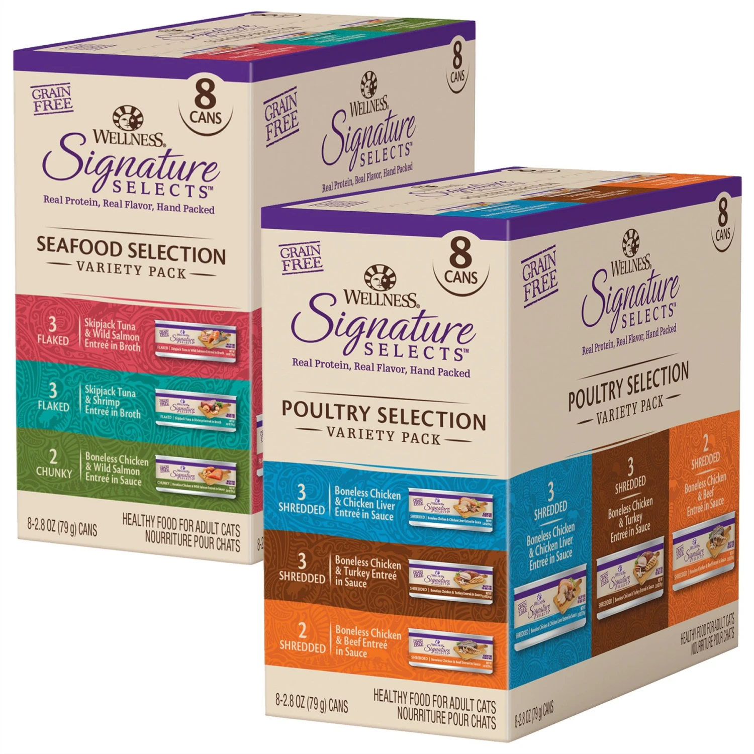 Wellness CORE Signature Selects Seafood Selection Variety Pack Canned Cat Food, 2.8-oz, Case Of 8 & Wellness CORE Signature Selects Poultry Selection Variety Pack Canned Cat Food 3 Wellness CORE Signature Selects Seafood Selection Variety Pack Canned Cat Food, 2.8-oz, Case Of 8 & Wellness CORE Signature Selects Poultry Selection Variety Pack Canned Cat Food