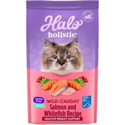 Halo Holistic Indoor Wild-Caught Salmon & Whitefish Recipe Complete Digestive Health & Healthy Weight Support Grain-Free Adult Dry Cat Food