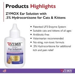 Zymox Enzymatic Kitten & Cat Ear Solution With 0.5% Hydrocortisone, 1.25-oz Bottle -Furry Friends 705430 PT2. AC SS1800 V1671733249