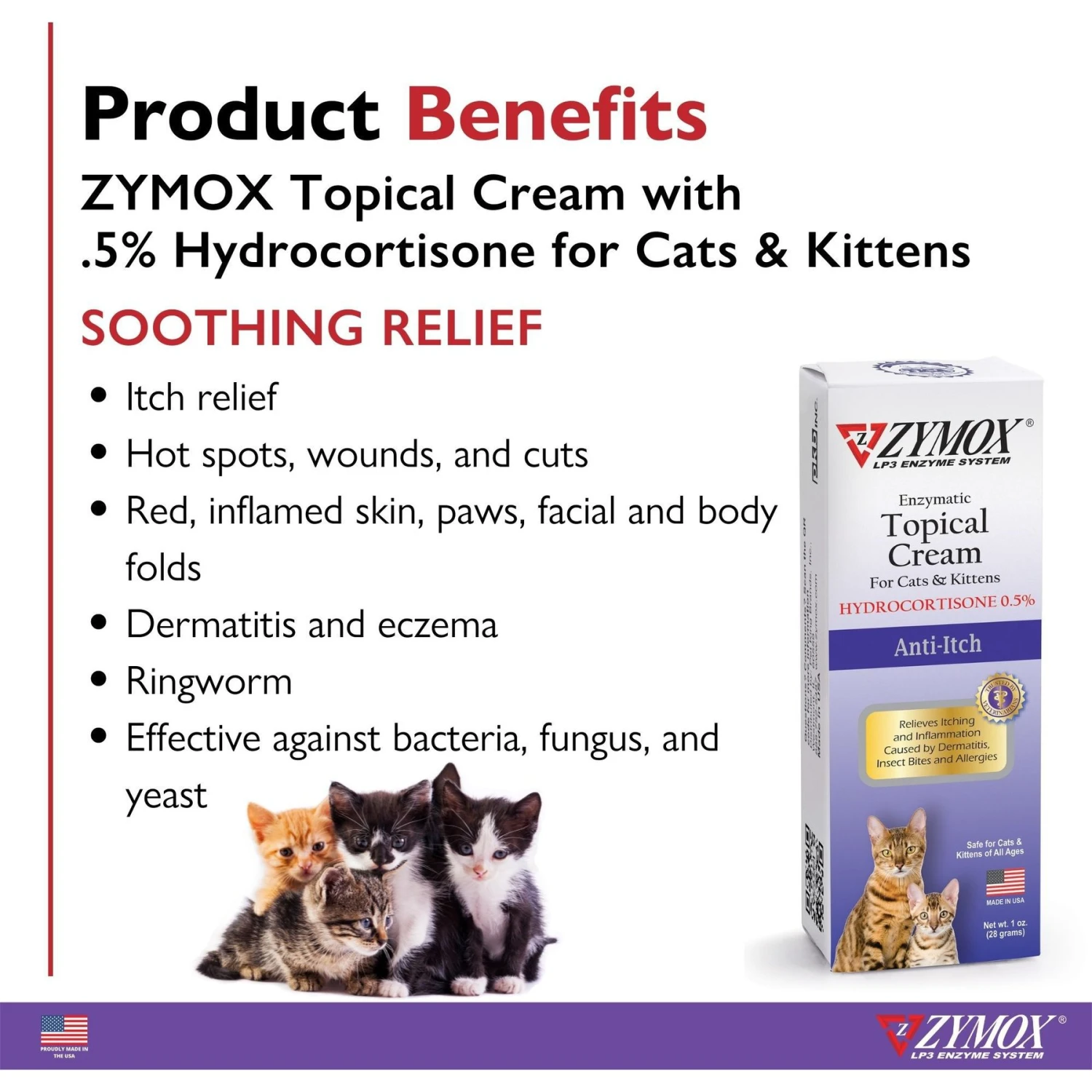 Zymox Enzymatic Cat & Kitten Topical Cream With 0.5% Hydrocortisone, 1-oz Tube 4 Zymox Enzymatic Cat & Kitten Topical Cream With 0.5% Hydrocortisone, 1-oz Tube - Image 2
