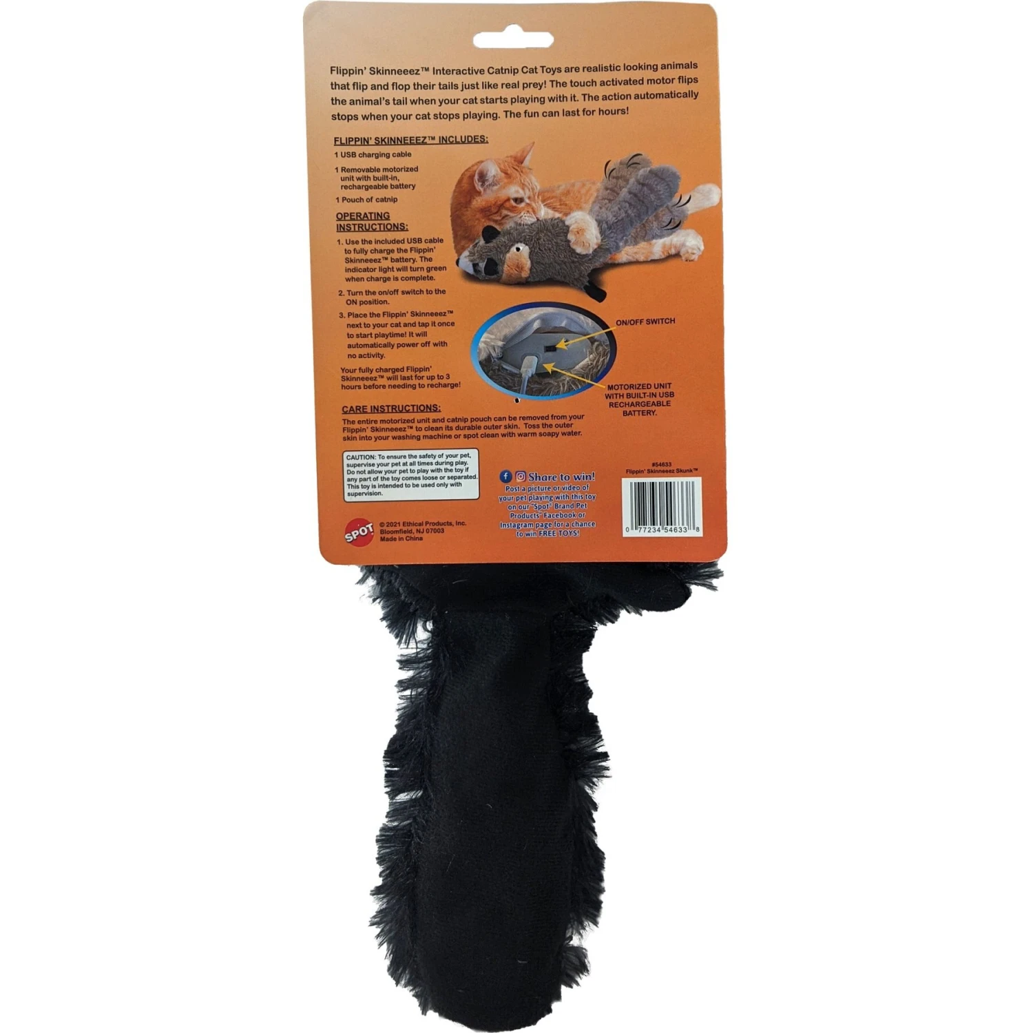 Ethical Pet Flippin' Skinneeez Skunk Exercise Cat Toy With Catnip, Assorted 4 Ethical Pet Flippin' Skinneeez Skunk Exercise Cat Toy With Catnip, Assorted - Image 2