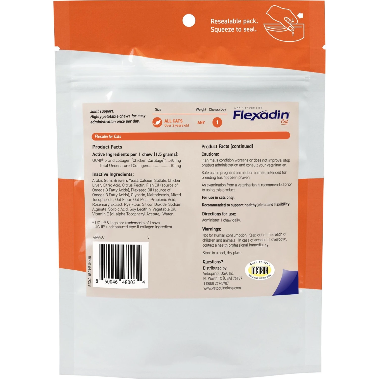 Vetoquinol Flexadin With UCII Cat Supplement, 1.59-oz Bag, 30 Count 4 Vetoquinol Flexadin With UCII Cat Supplement, 1.59-oz Bag, 30 Count - Image 2