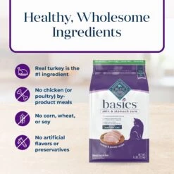 Blue Buffalo Basics Skin & Stomach Care Grain-Free Formula Turkey & Potato Indoor Mature Dry Cat Food -Furry Friends 75584 PT5. AC SS1800 V1646277386