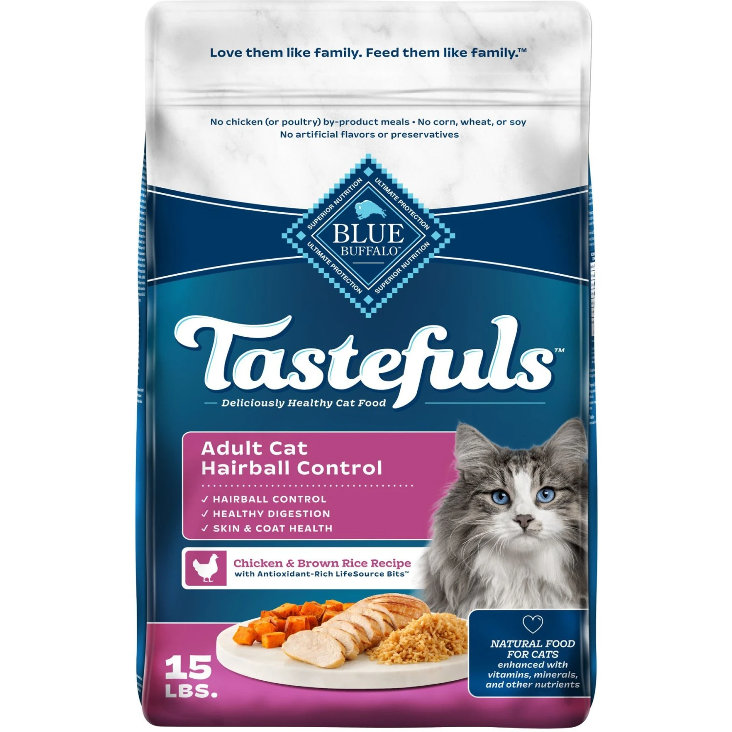 Blue Buffalo Tastefuls Hairball Control Natural Chicken & Brown Rice Recipe Adult Dry Cat Food 3 Blue Buffalo Tastefuls Hairball Control Natural Chicken & Brown Rice Recipe Adult Dry Cat Food