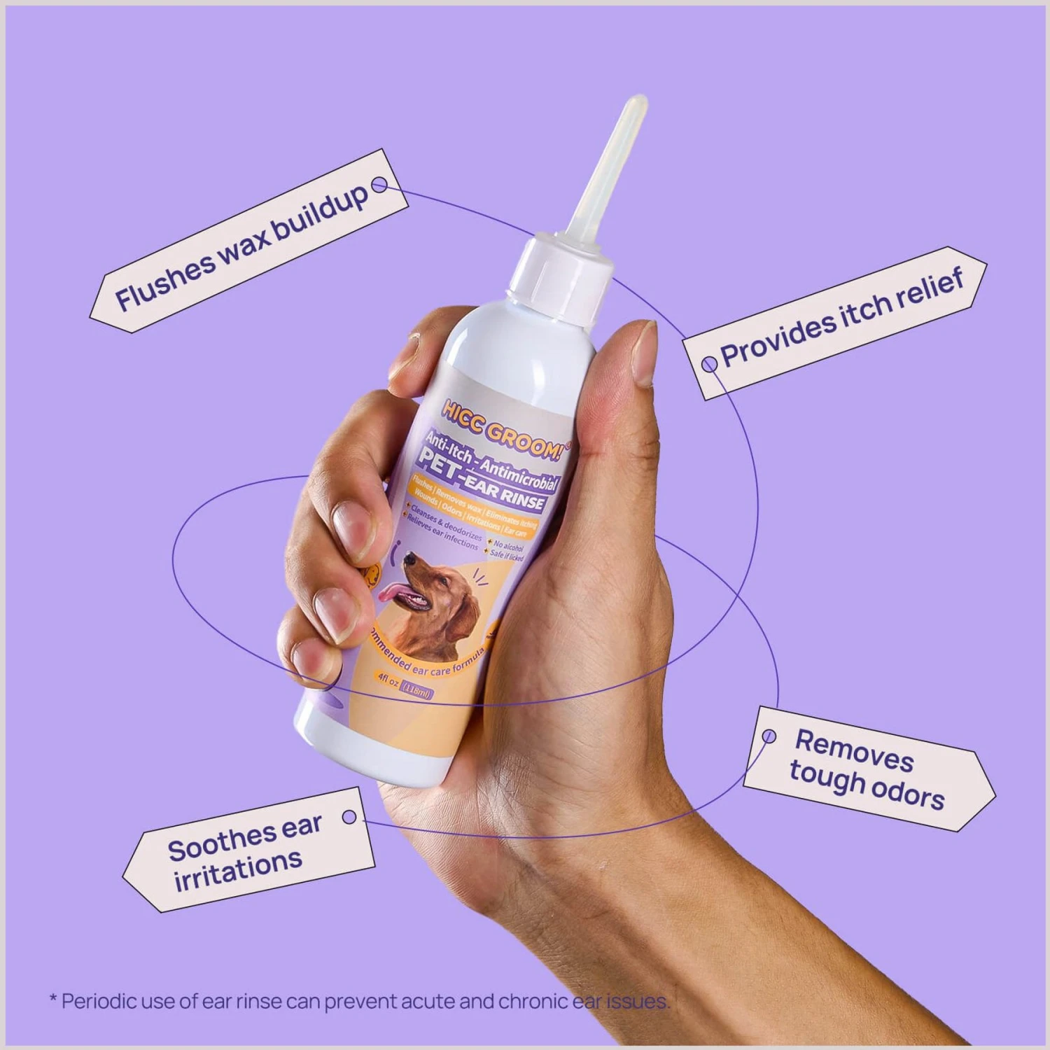 HICC PET Antibacterial Cat & Dog Ear Rinse With Cotton Swabs, 4-oz Bottle 5 HICC PET Antibacterial Cat & Dog Ear Rinse With Cotton Swabs, 4-oz Bottle - Image 3