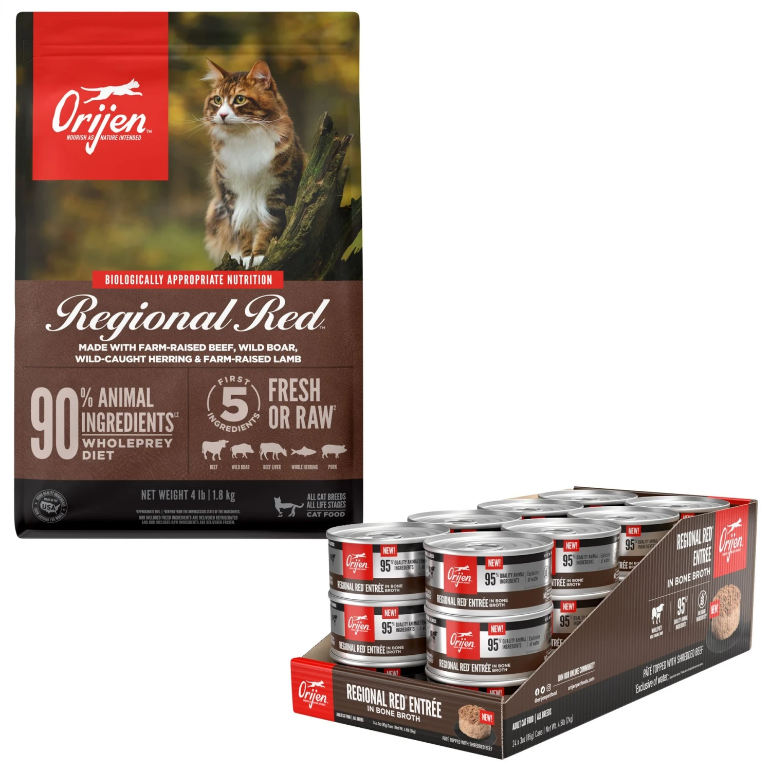 ORIJEN Regional Red Entree In Bone Broth Wet Cat Food & ORIJEN Regional Red Grain-Free Dry Cat Food 3 ORIJEN Regional Red Entree In Bone Broth Wet Cat Food & ORIJEN Regional Red Grain-Free Dry Cat Food