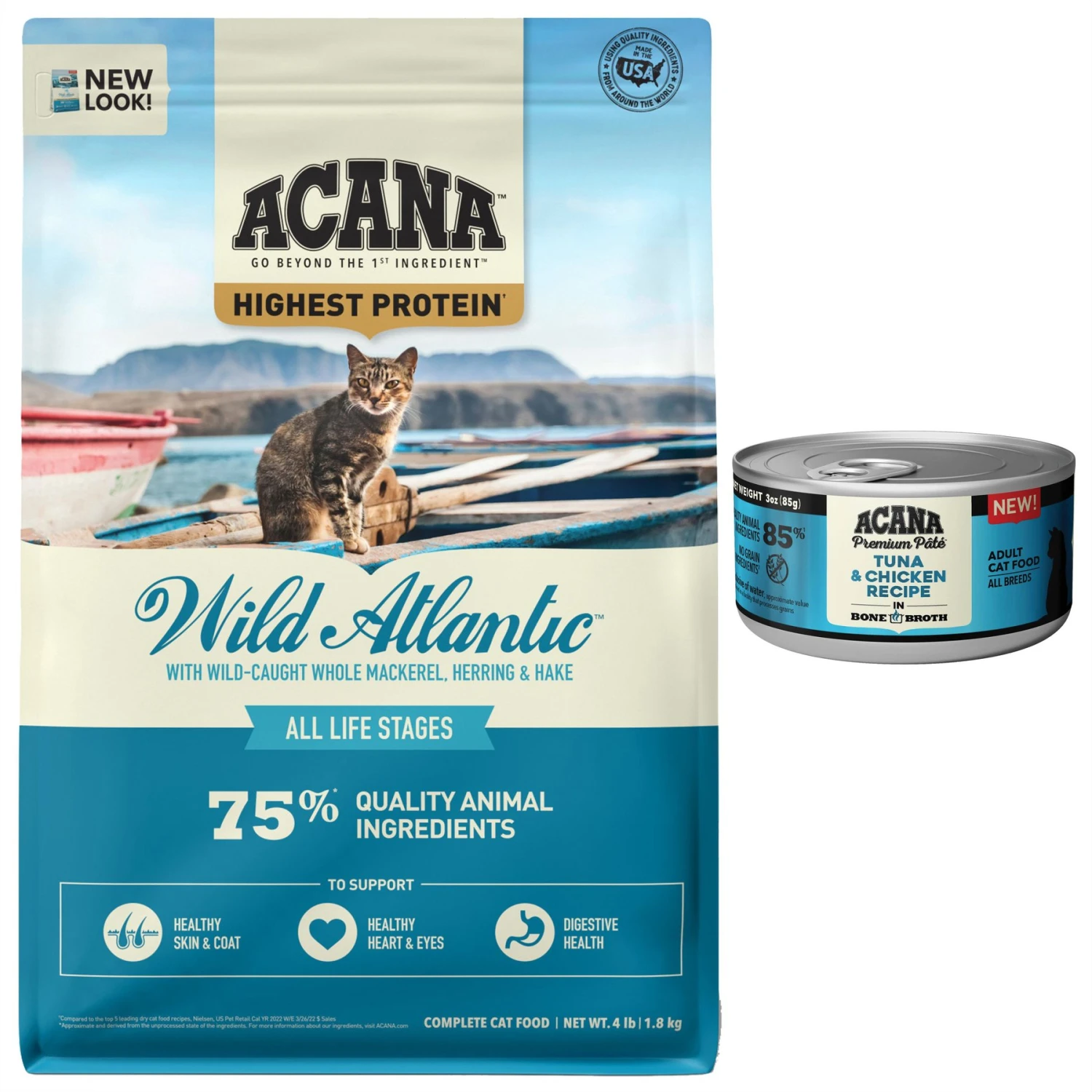 ACANA Tuna + Chicken In Bone Broth Grain-Free Wet Cat Food & ACANA Wild Atlantic Grain-Free Dry Cat Food 3 ACANA Tuna + Chicken In Bone Broth Grain-Free Wet Cat Food & ACANA Wild Atlantic Grain-Free Dry Cat Food