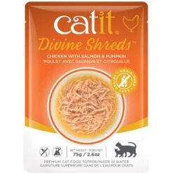 Catit Divine Shreds Chicken With Salmon & Pumpkin Cat Topping, 2.65-oz Bag