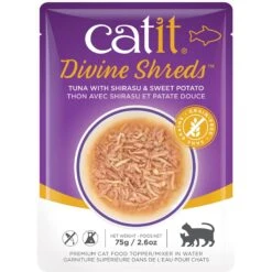 Catit Divine Shreds Tuna With Shirasu & Sweet Potato Cat Topping, 2.65-oz Bag
