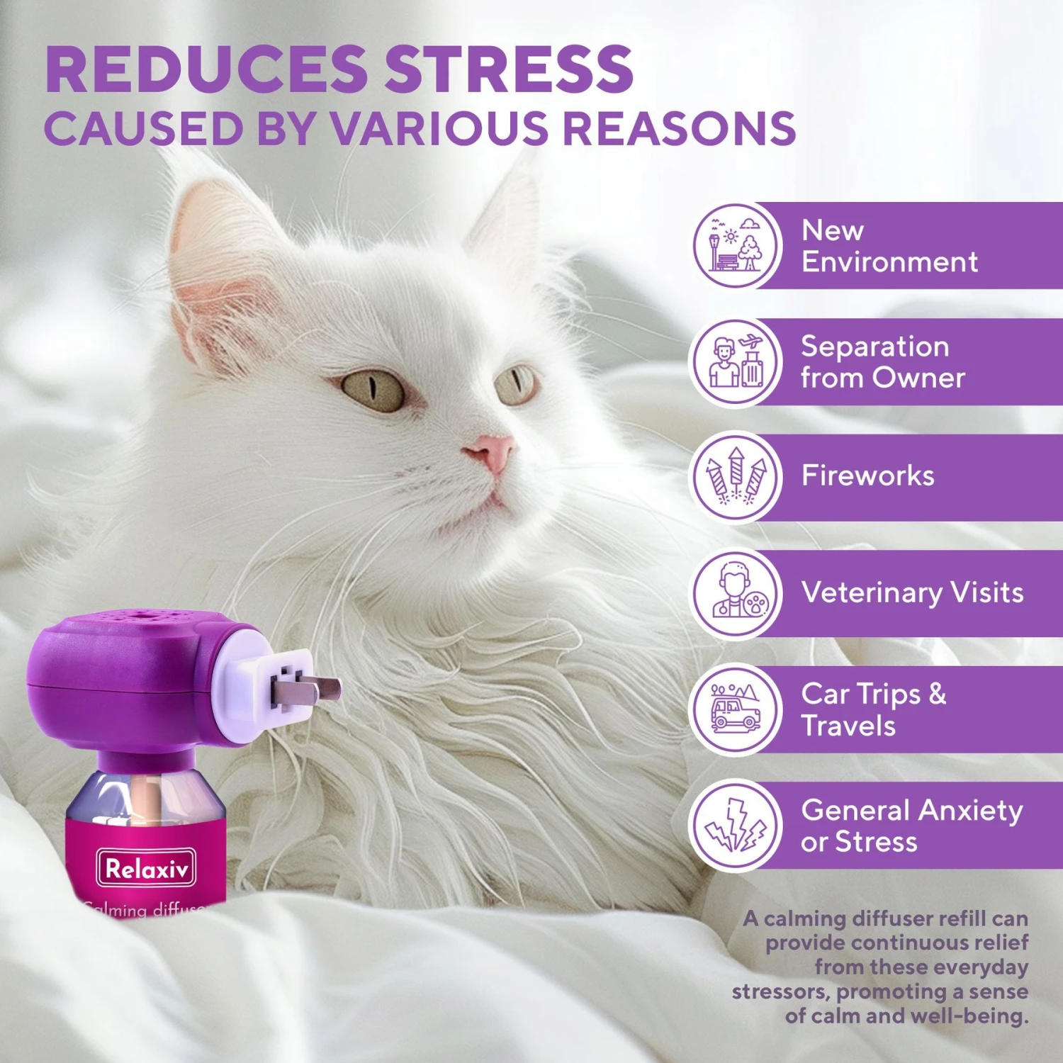 Relaxivet Calming Diffuser Refill & Anti Anxiety Cat Calming Diffuser, 9-oz Bottle, 6 Count 4 Relaxivet Calming Diffuser Refill & Anti Anxiety Cat Calming Diffuser, 9-oz Bottle, 6 Count - Image 2