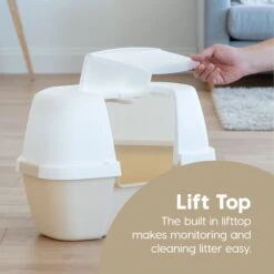 IRIS USA Hooded Corner Cat Litter Box With Front Door Flap & Scoop -Furry Friends 816574 PT2. AC SS1800 V1685131614