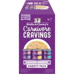 Stella & Chewy's Carnivore Cravings Savory Shreds Variety Pack Cat Food, 2.8-oz Can, Case Of 12