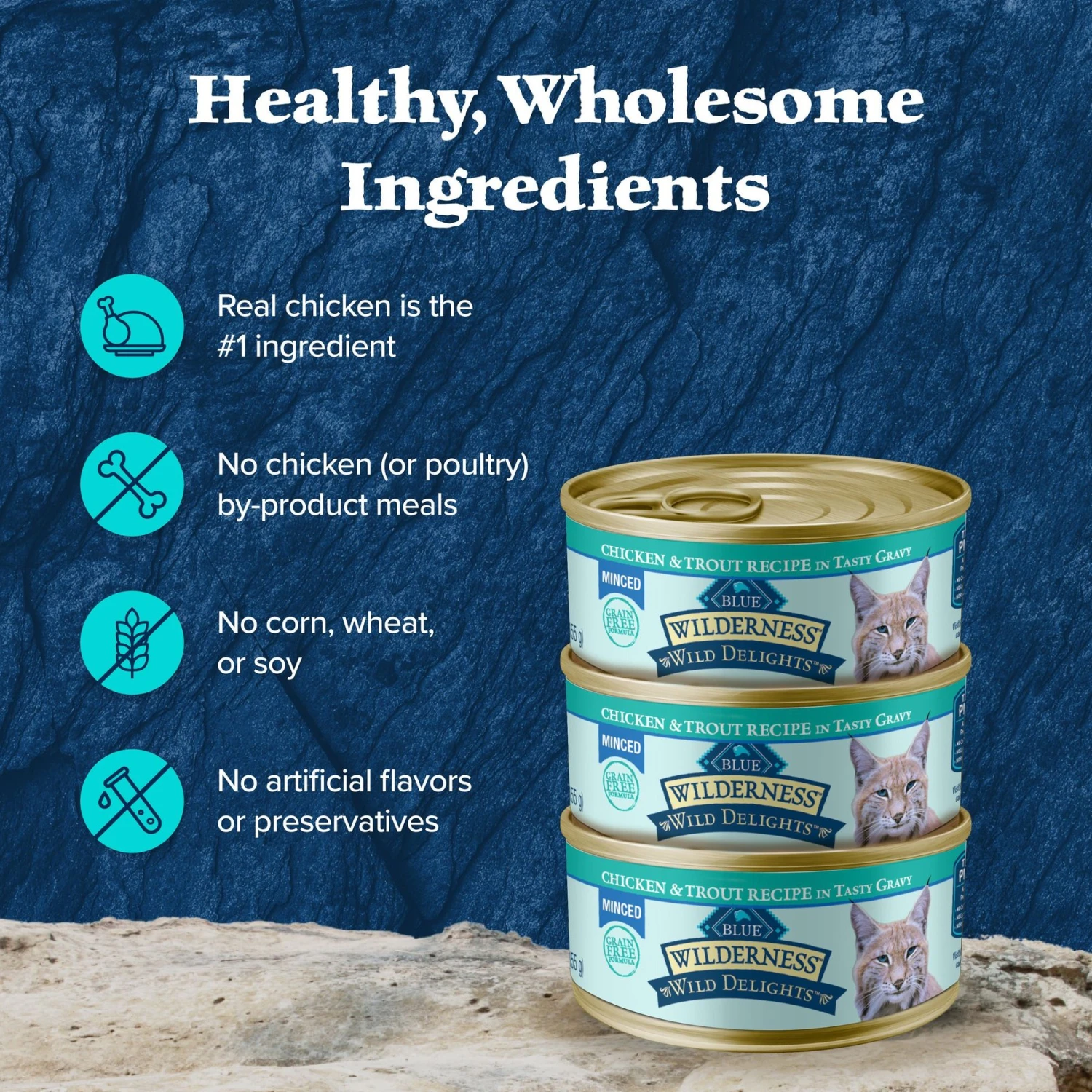 Blue Buffalo Wilderness Wild Delights Minced Chicken & Trout In Tasty Gravy Grain-Free Canned Cat Food 8 Blue Buffalo Wilderness Wild Delights Minced Chicken & Trout In Tasty Gravy Grain-Free Canned Cat Food - Image 6