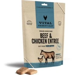 Vital Essentials Beef & Chicken Entree Cat Food Mini Patties Grain-Free Freeze-Dried Raw Cat Food, 3.75-oz Bag