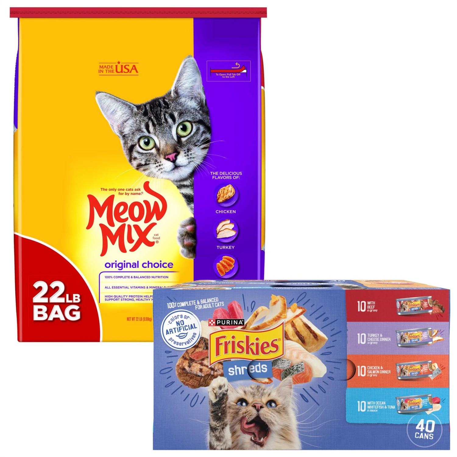 Meow Mix Original Choice Dry Cat Food & Friskies Shreds In Gravy Variety Pack Canned Cat Food 3 Meow Mix Original Choice Dry Cat Food & Friskies Shreds In Gravy Variety Pack Canned Cat Food