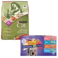 Purina Friskies Seafood & Chicken Pate Favorites Variety Pack Wet Cat Food, 5.5-oz Can, Case Of 40 & Purina Cat Chow Naturals Original With Added Vitamins, Minerals & Nutrients Dry Cat Food