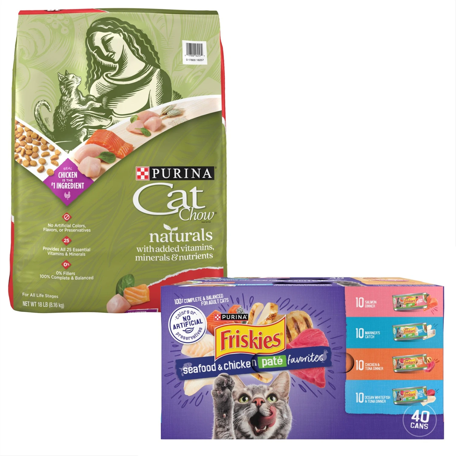 Purina Friskies Seafood & Chicken Pate Favorites Variety Pack Wet Cat Food, 5.5-oz Can, Case Of 40 & Purina Cat Chow Naturals Original With Added Vitamins, Minerals & Nutrients Dry Cat Food 3 Purina Friskies Seafood & Chicken Pate Favorites Variety Pack Wet Cat Food, 5.5-oz Can, Case Of 40 & Purina Cat Chow Naturals Original With Added Vitamins, Minerals & Nutrients Dry Cat Food