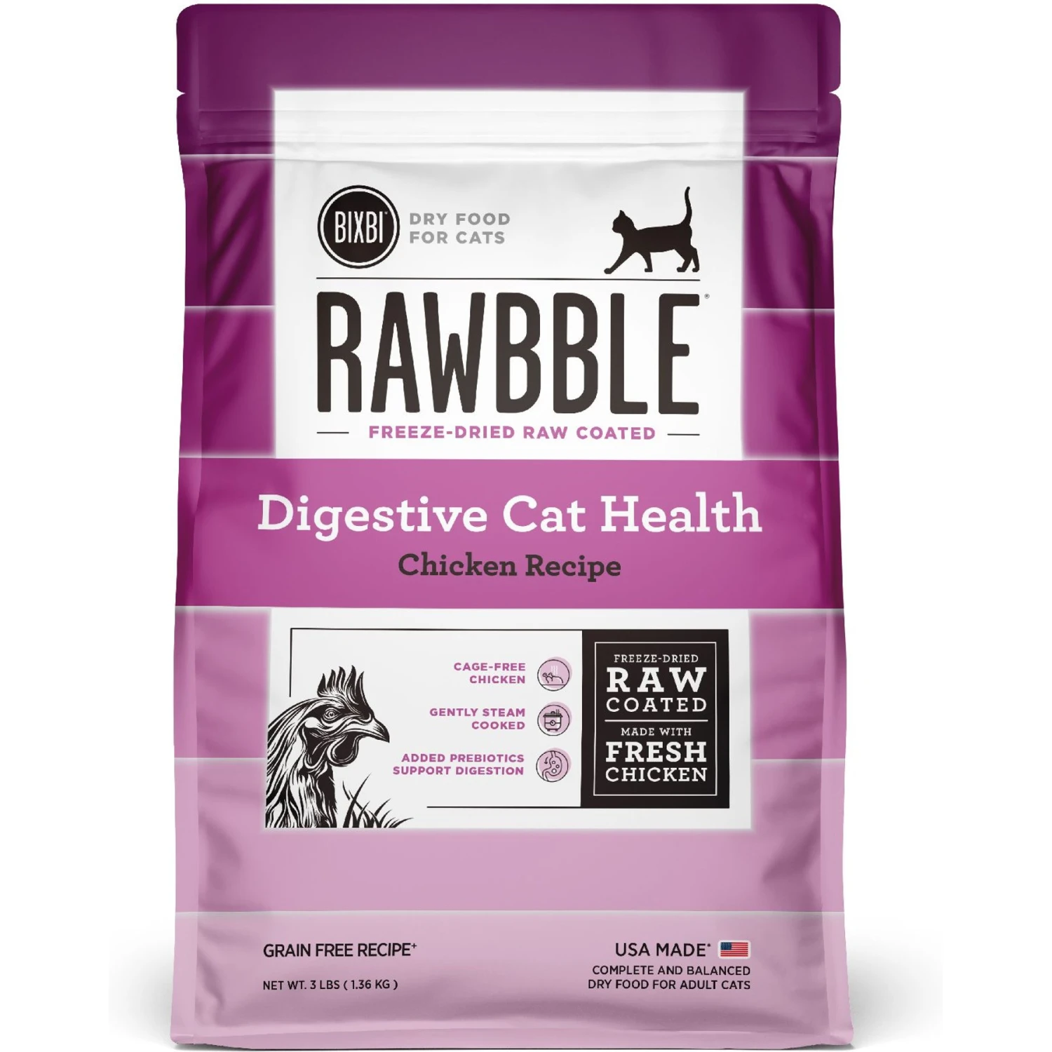 BIXBI Rawbble Dry Food Chicken Digestive Health Recipe For Cats, 3-lb Bag 3 BIXBI Rawbble Dry Food Chicken Digestive Health Recipe For Cats, 3-lb Bag