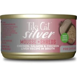 Tiki Cat Silver Chicken & Chicken Liver Mousse & Shreds Grain-Free Wet Cat Food, 2.4-oz Can, Case Of 12