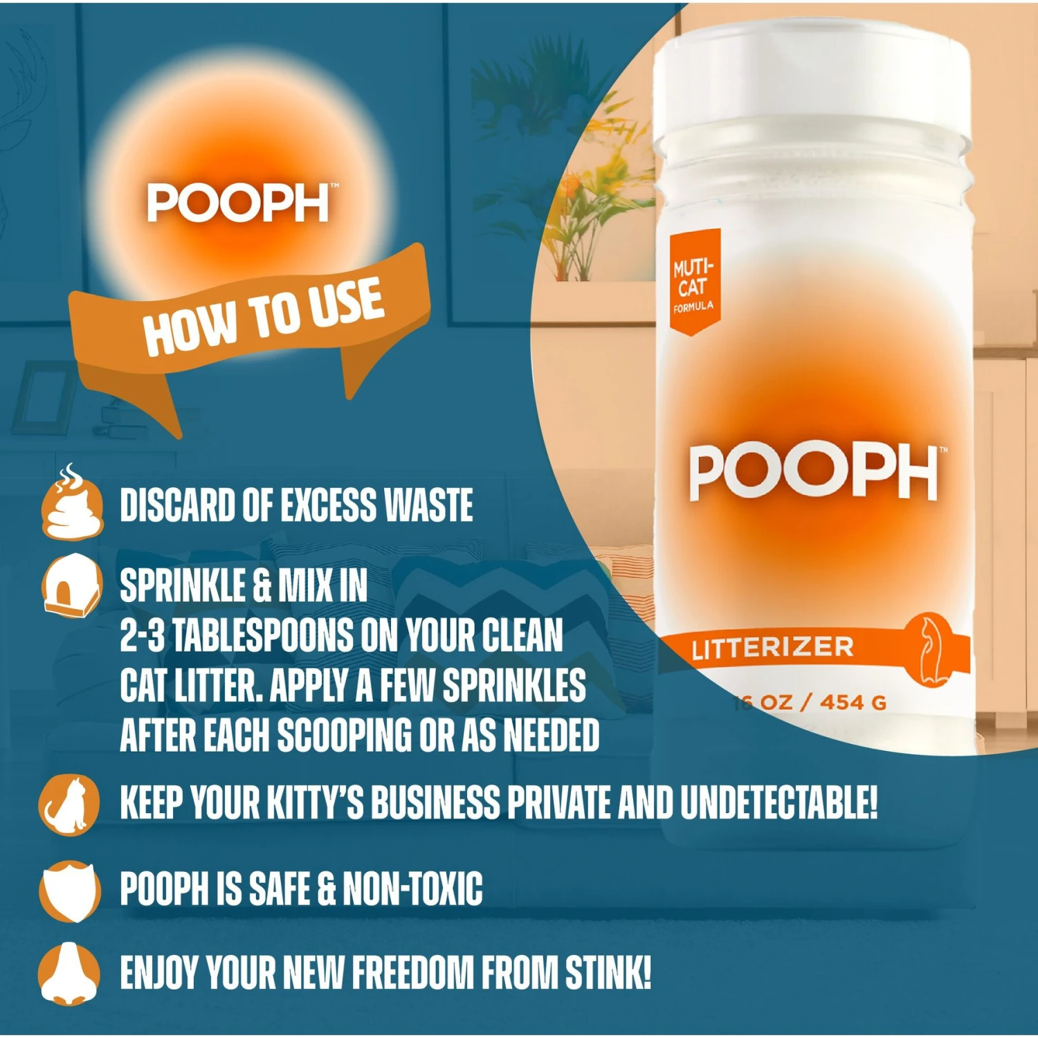 POOPH Kitty Litter Box Saver Cat Deodorizer, 16-oz Bottle 7 POOPH Kitty Litter Box Saver Cat Deodorizer, 16-oz Bottle - Image 5