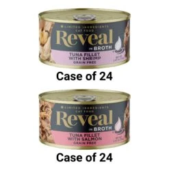 Reveal Natural Grain-Free Tuna Fillet With Salmon In Broth Flavored Wet Cat Food, 2.47-oz Can, Case Of 24 & Reveal Natural Grain-Free Tuna Fillet With Shrimp In Broth Flavored Wet Cat Food, 2.47-oz Can, Case Of 24