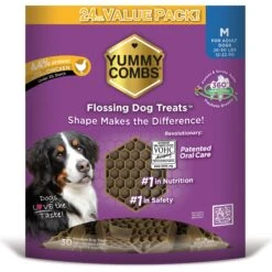 Yummy Combs Chicken Flossing Dental Dog Treats, Medium, 30 Count