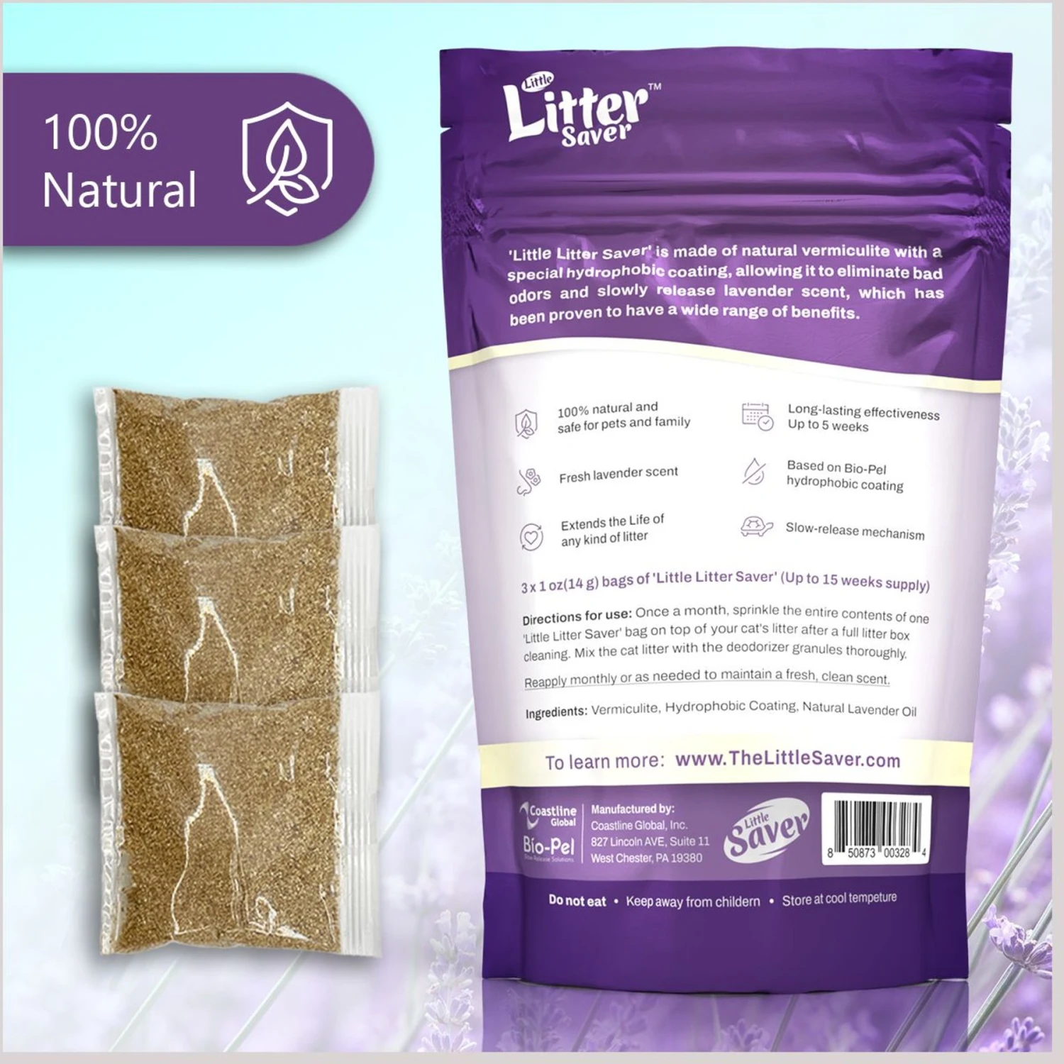 Little Litter Savers Natural Fresh Scent Lavender Cat Litter Deodorizer, 1-oz Bag, 3 Count 4 Little Litter Savers Natural Fresh Scent Lavender Cat Litter Deodorizer, 1-oz Bag, 3 Count - Image 2