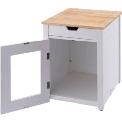 TRINITY 20-in Enclosure End Table With Drawer Cat Litter Box, White, Small 18 TRINITY 20-in Enclosure End Table With Drawer Cat Litter Box, White, Small -Furry Friends 940742 PT7. AC SS1800 V1692301058