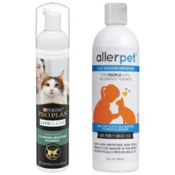 Allerpet Cat Dander Remover & Purina Pro Plan LiveClear Rinse-Free Allergen Reducing Cat Shampoo Spray