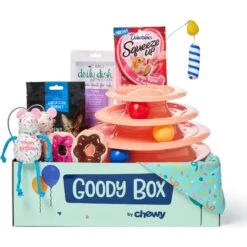 Goody Box Birthday Cat Toys, Treats & Collar & PetCakes Turkey Flavor Microwavable Birthday Cake Mix Kit With Fish Shaped Pan Cat Treats, 5-oz Bag -Furry Friends 947294 PT1. AC SS1800 V1693601872