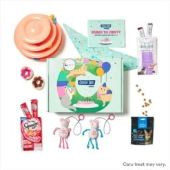 Goody Box Birthday Cat Toys, Treats & Collar & PetCakes Turkey Flavor Microwavable Birthday Cake Mix Kit With Fish Shaped Pan Cat Treats, 5-oz Bag -Furry Friends 947294 PT2. AC SS1800 V1693600694
