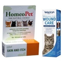 Vetericyn Plus Antimicrobial Cat Wound Care Spray & HomeoPet Feline Skin & Itch Cat Supplement