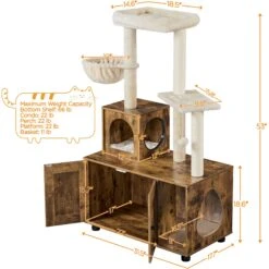 Yaheetech Cat Litter Box Enclosure Cat Tree & Condo, Rustic Brown & Beige -Furry Friends 953326 PT2. AC SS1800 V1695056786