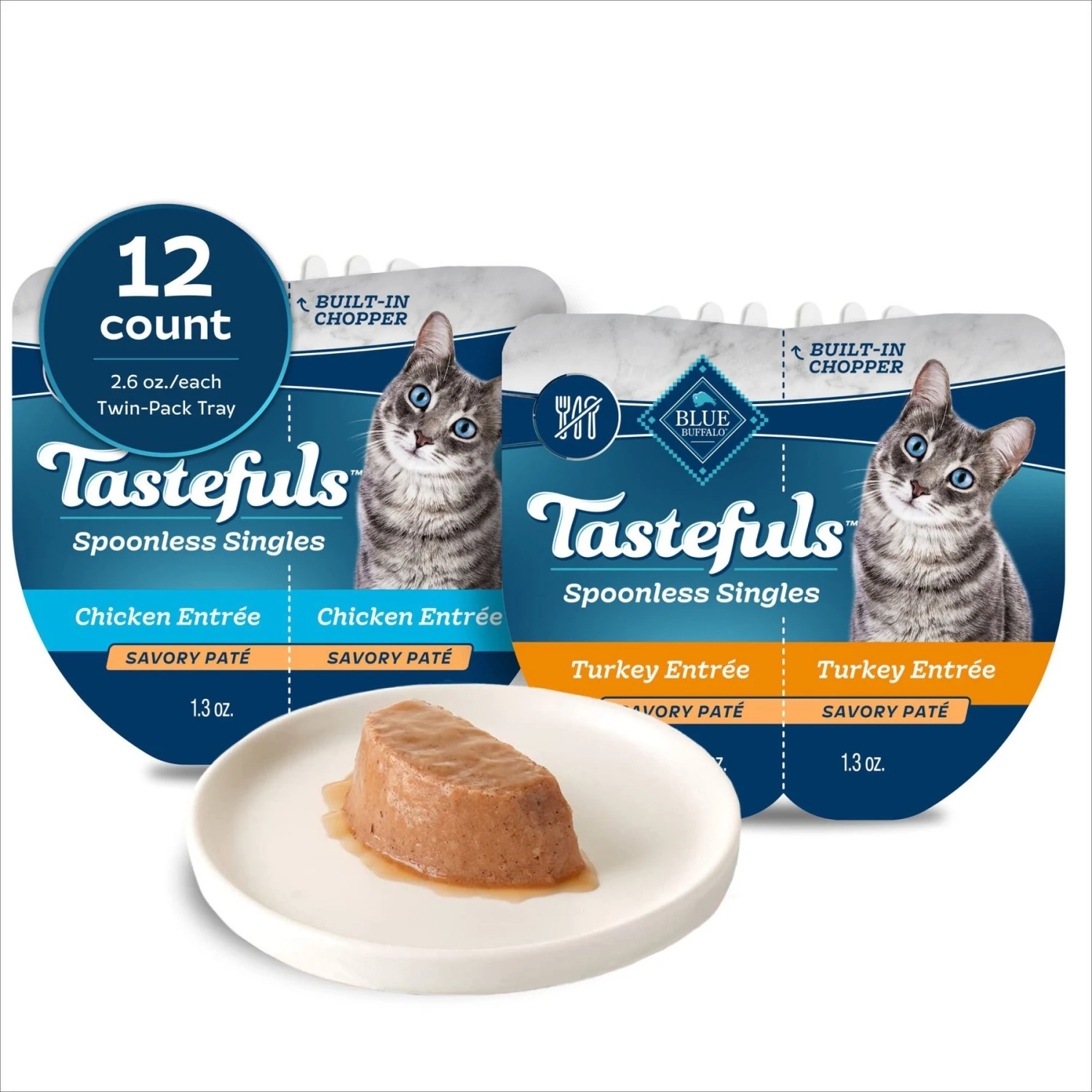 Blue Buffalo Tastefuls Spoonless Singles Chicken & Turkey Entree Variety Pack Adult Pate Wet Cat Food, 2.6-oz Twin Pack, Case Of 12 3 Blue Buffalo Tastefuls Spoonless Singles Chicken & Turkey Entree Variety Pack Adult Pate Wet Cat Food, 2.6-oz Twin Pack, Case Of 12