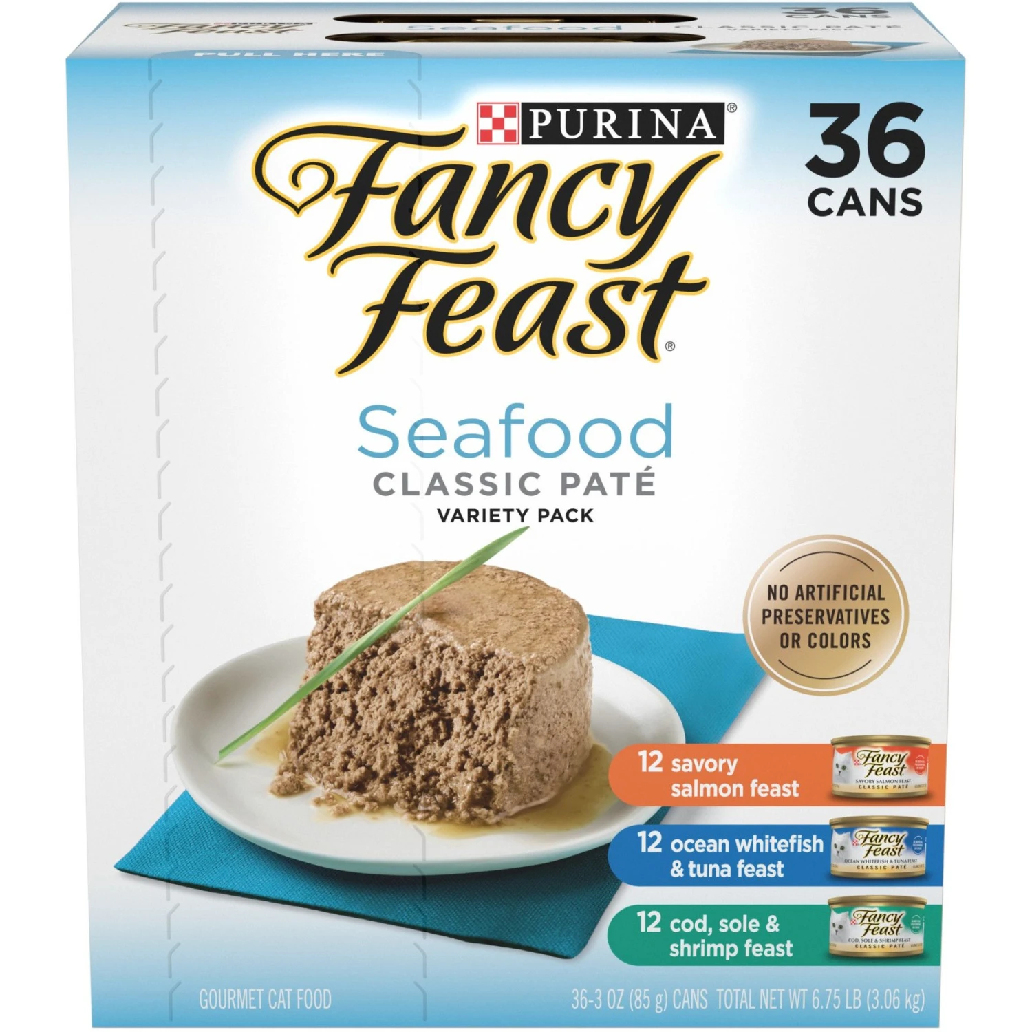 Fancy Feast Seafood Classic Pate Collection Variety Pack Grain-Free Wet Cat Food, 3-oz Can, Case Of 36 3 Fancy Feast Seafood Classic Pate Collection Variety Pack Grain-Free Wet Cat Food, 3-oz Can, Case Of 36
