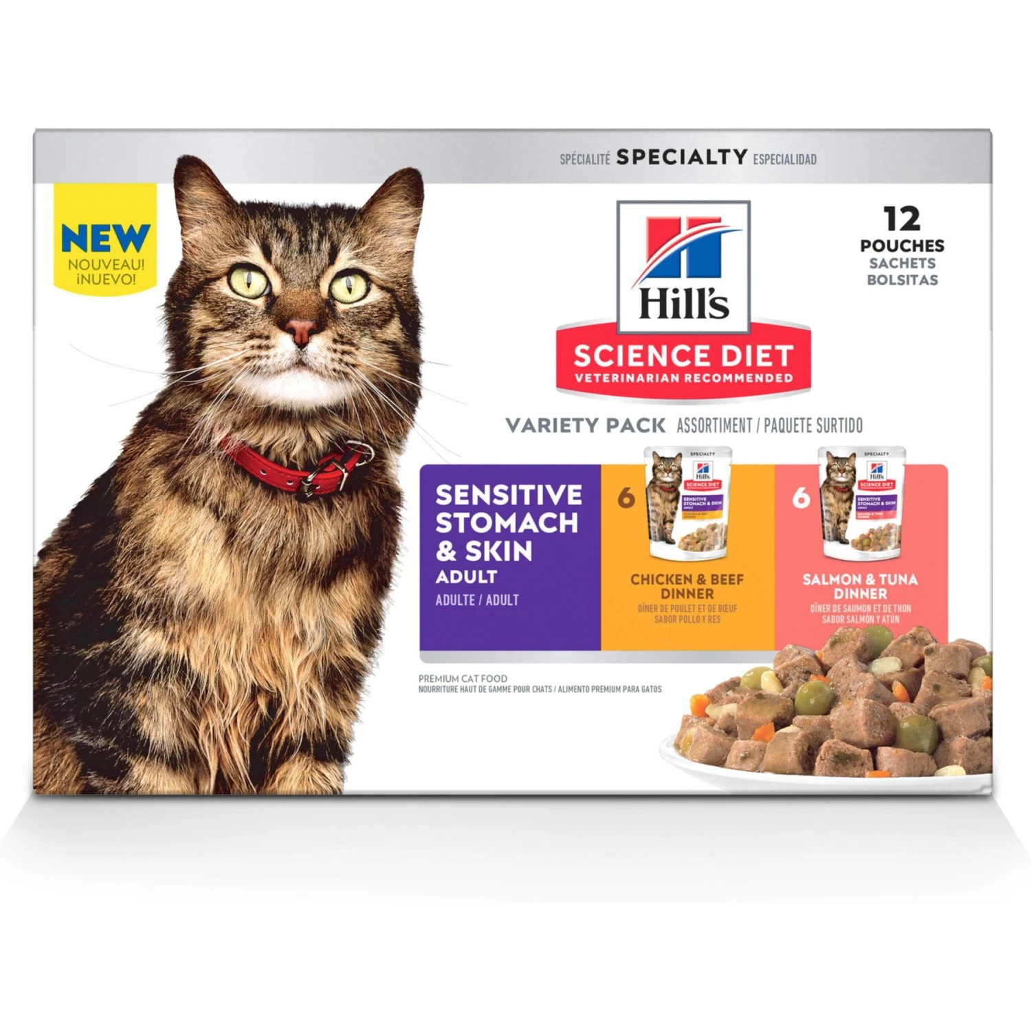 Hill's Science Diet Adult Sensitive Stomach & Skin Chicken & Beef, Salmon & Tuna Variety Pack Wet Cat Food, 2.8-oz Can, Case Of 12 3 Hill's Science Diet Adult Sensitive Stomach & Skin Chicken & Beef, Salmon & Tuna Variety Pack Wet Cat Food, 2.8-oz Can, Case Of 12