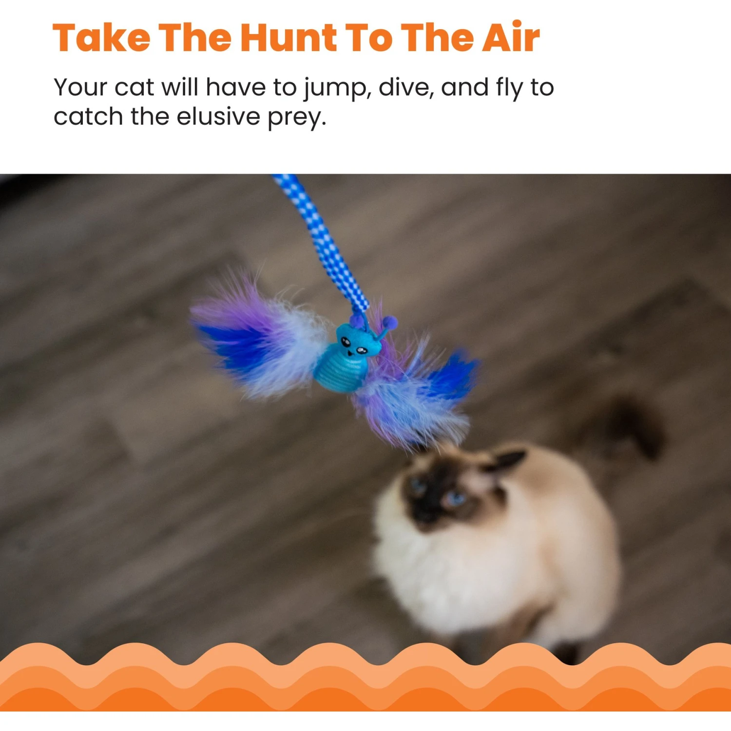 Catstages Tail Teaser Air Prey Play Wand Cat Toy, Blue 6 Catstages Tail Teaser Air Prey Play Wand Cat Toy, Blue - Image 4
