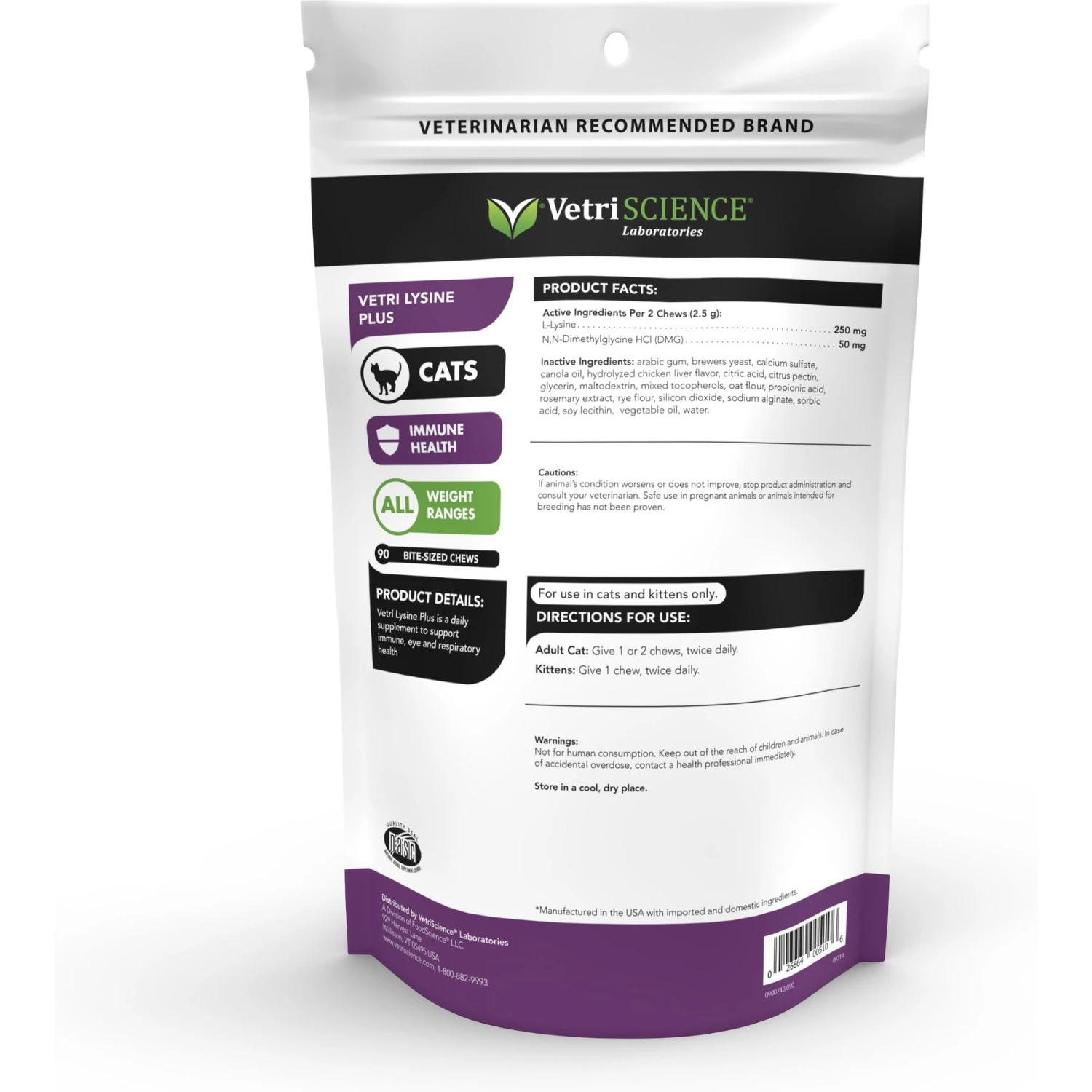 VetriScience Vetri-Lysine Plus Chicken Liver Flavored Soft Chews Immune Supplement For Cats 4 VetriScience Vetri-Lysine Plus Chicken Liver Flavored Soft Chews Immune Supplement For Cats - Image 2