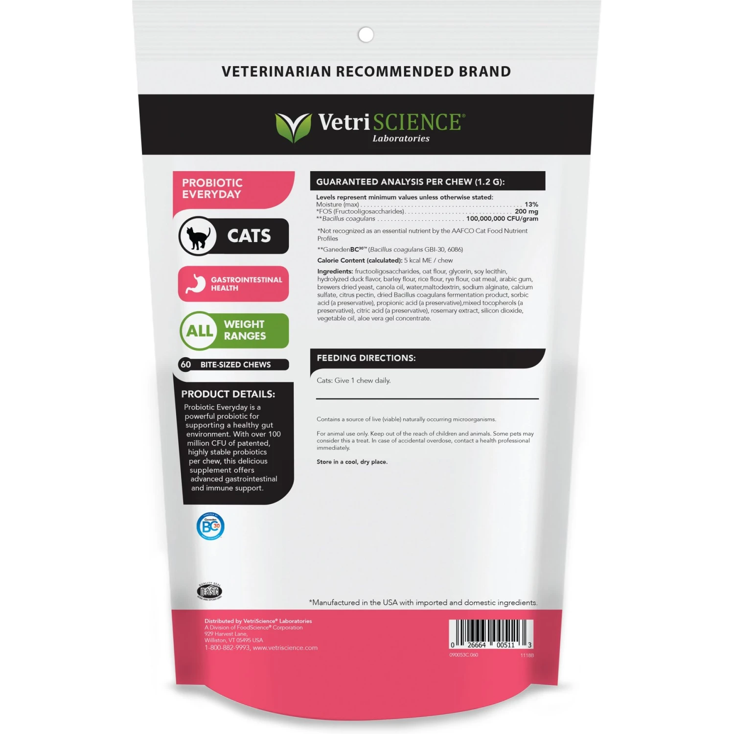 VetriScience Probiotic Everyday Duck Flavored Soft Chews Digestive Supplement For Cats 4 VetriScience Probiotic Everyday Duck Flavored Soft Chews Digestive Supplement For Cats - Image 2