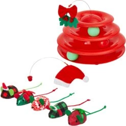 Furry Friends 47 Frisco Holiday Santa Hat & Mistletoe Cat Tracks Cat Toy & Frisco Holiday Mice Cat Toy With Catnip, 5 Count