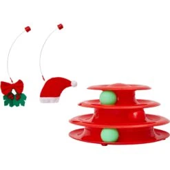 Frisco Holiday Santa Hat & Mistletoe Cat Tracks Cat Toy & Frisco Holiday Mice Cat Toy With Catnip, 5 Count -Furry Friends 986278 PT3. AC SS1800 V1698258464