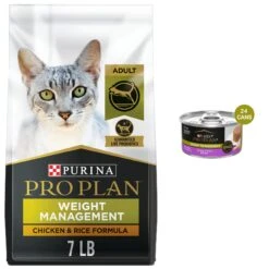Purina Pro Plan Adult Weight Management Chicken & Rice Formula Dry Cat Food & Purina Pro Plan Focus Adult Weight Management Ground Turkey & Rice Entree Canned Cat Food